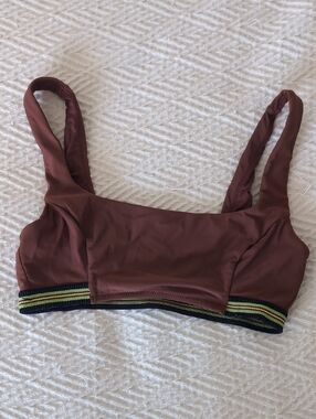 aerie Brown Bikini Top with Striped Elastic Band